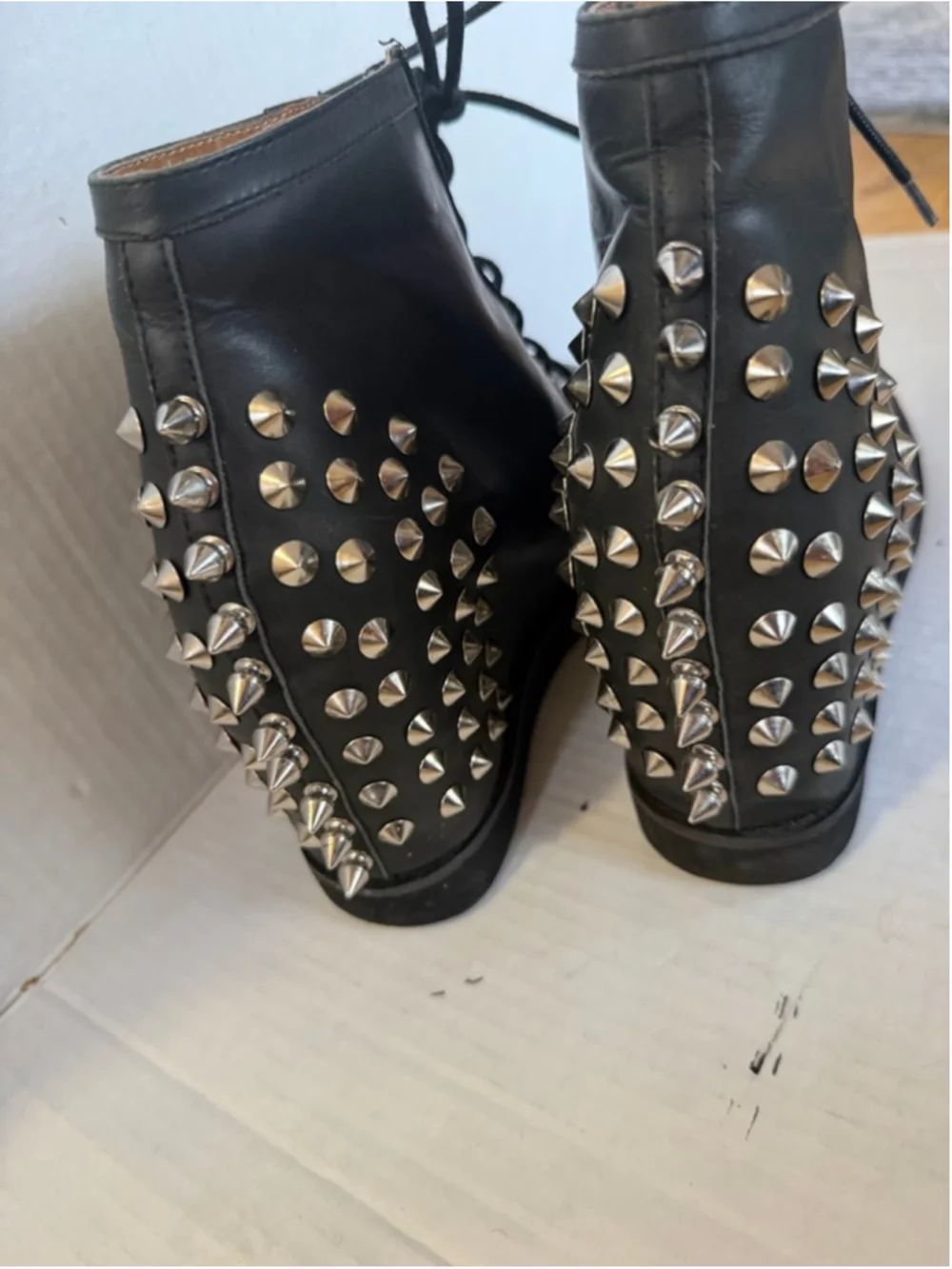 Women's Jeffrey Campbell Black Spiked Wedge Boots Size 9